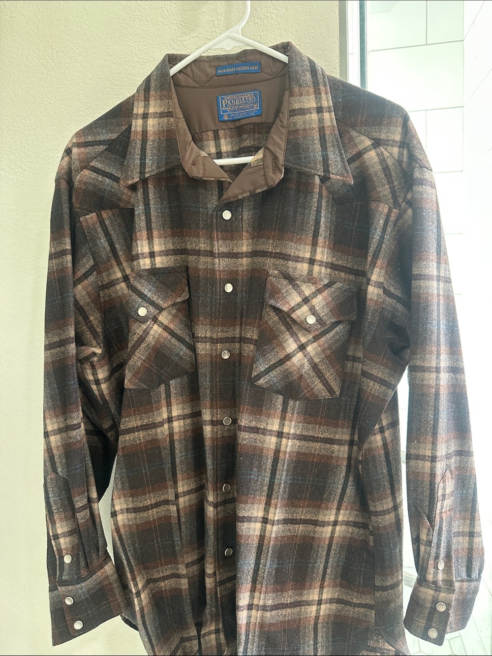 Pendleton Brown and Cream Plaid Wool Shirt Jacket